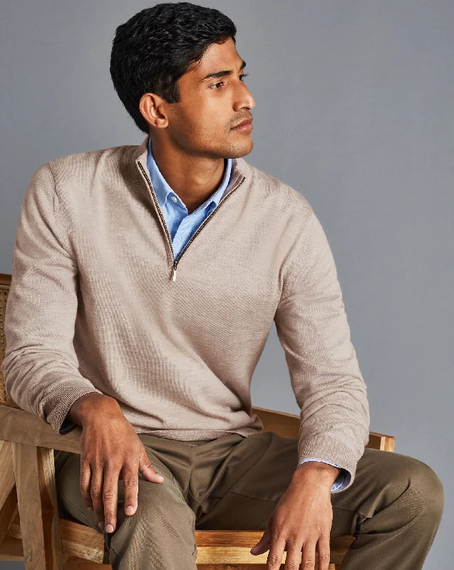 Polo Shirts Limestone Pure Merino Zip Neck Jumper