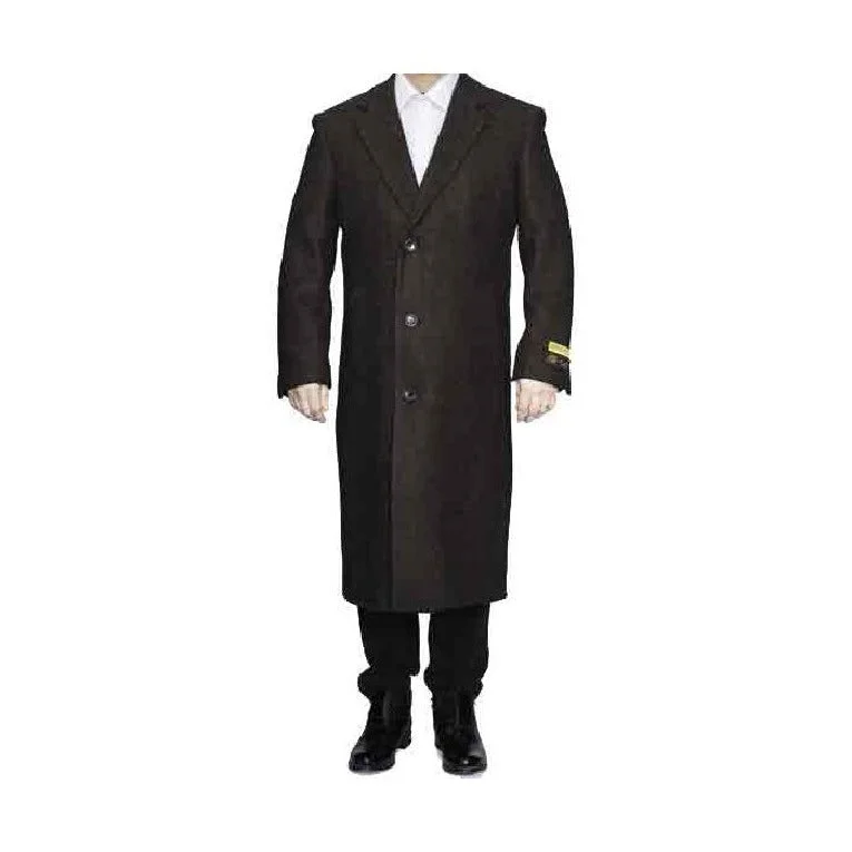 Vintage Fashion Mens Brown Full Length Wool Dress Top Coat / Overcoat