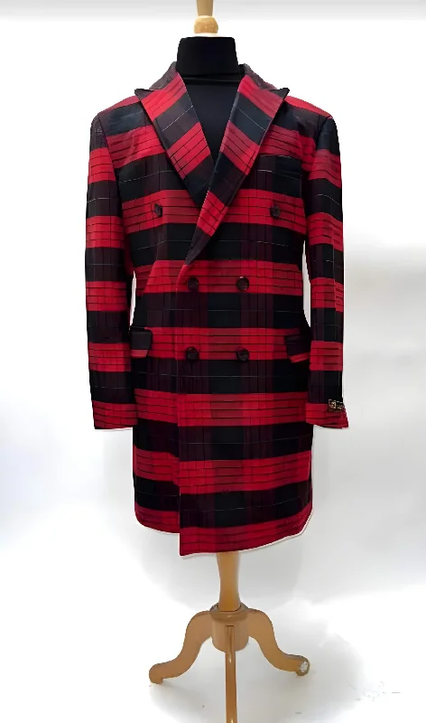 Funky Prints Mens Plaid Overcoat - Wool Peacoat - Plaid Topcoats