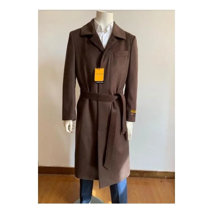 Vintage Fashion Mens Dark Brown Overcoat Full Length Overcoat