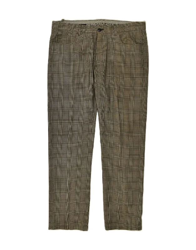 Graphic Tees PEUTEREY Mens Slim Casual Trousers W36 L32 Grey Check Polyester