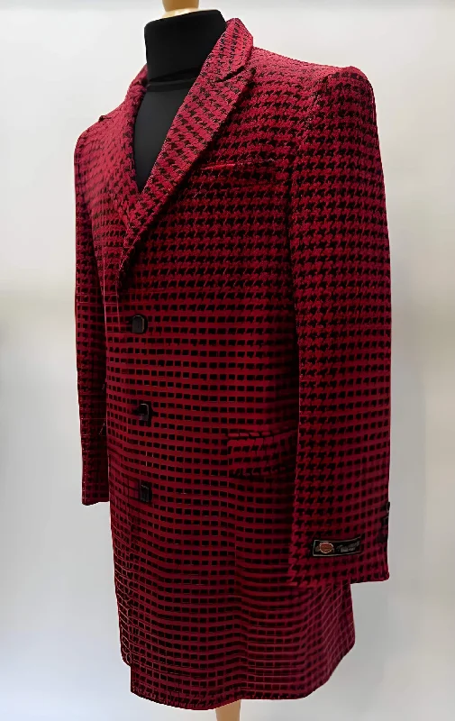 Button-up Shirts Mens Plaid Overcoat - Wool Peacoat - Plaid Topcoats