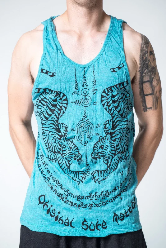 Casual Jackets Mens Thai Tattoo Tank Top in Turquoise