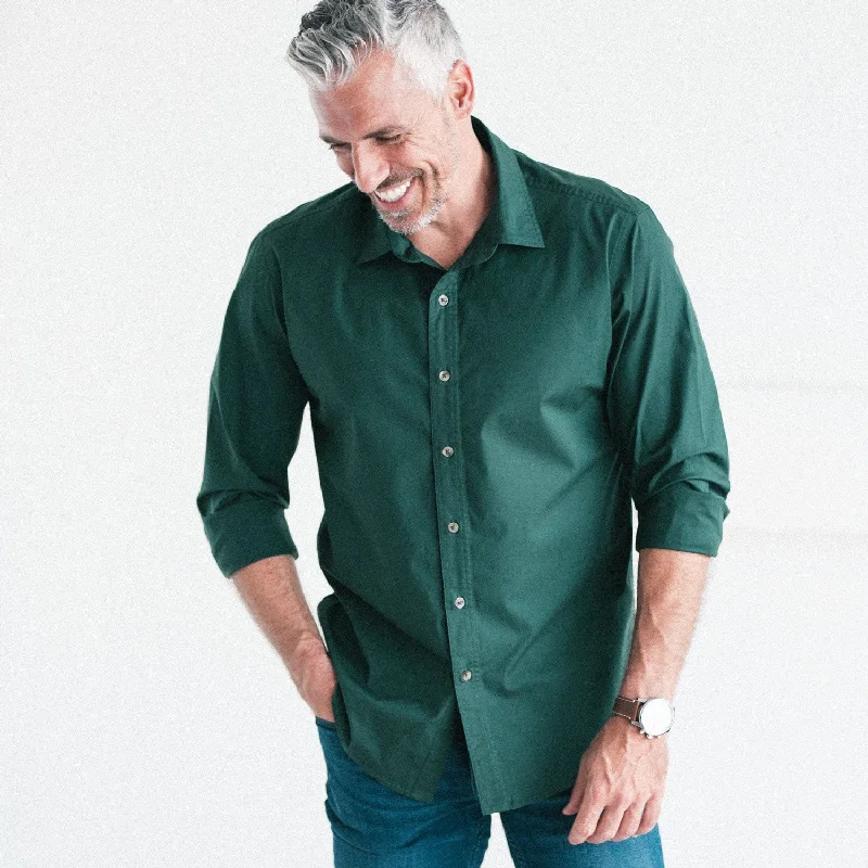 Summer Jackets Essential Spread Collar Casual Shirt - Forest Green Stretch Cotton Poplin Summer Jackets Essential Spread Collar Casual Shirt - Forest Green Stretch Cotton Poplin