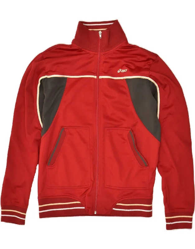 ASICS Mens Tracksuit Top Jacket Medium Red Colourblock Polyester