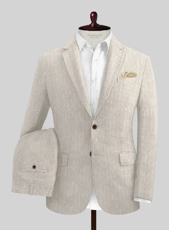 Denim Wear Solbiati Barn Beige Stripe Linen Suit