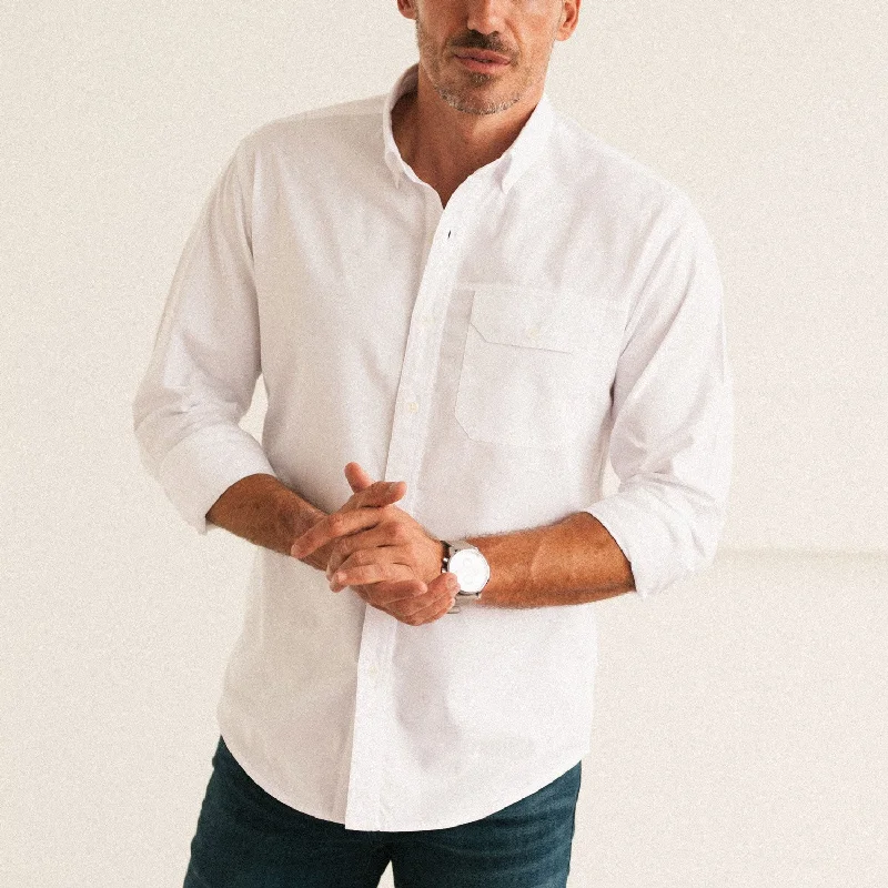 Athletic Shorts Builder Casual Shirt – Pure White Cotton Oxford