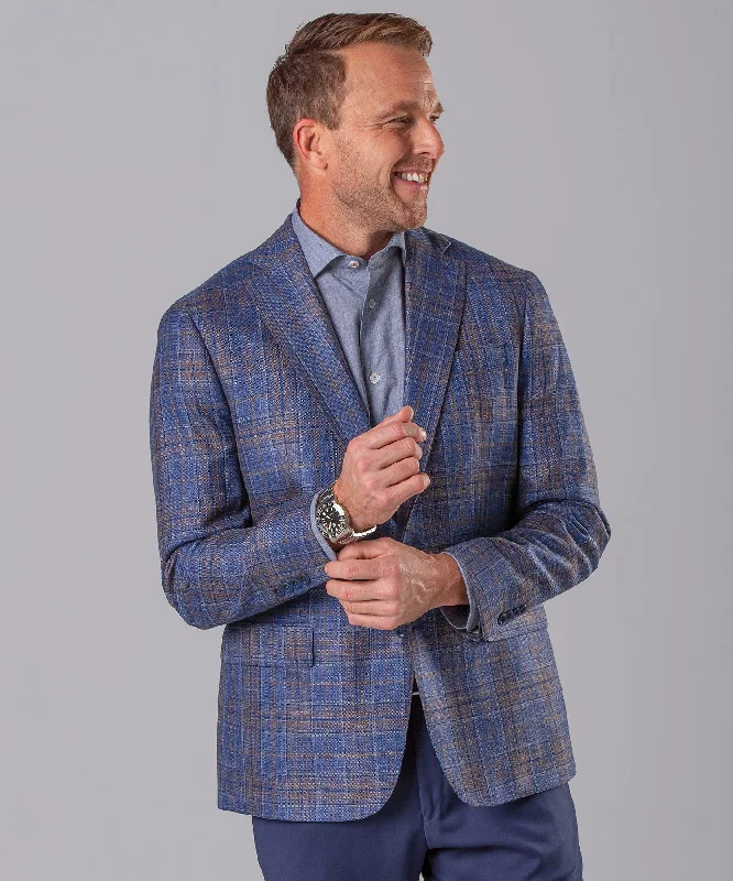 Modern Menswear Wool-Silk-Linen Plaid Sport Coat