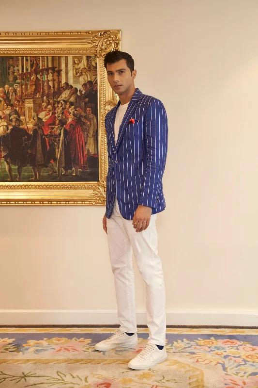 Amalfi Linen Blue Jacket With White Pinstripes