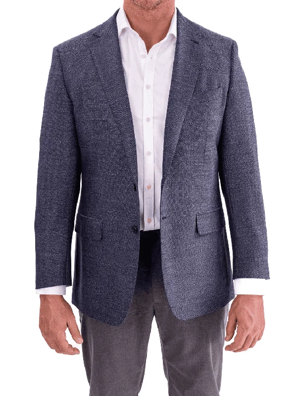 Blujacket Mens Blue Textured Classic Fit Reda Wool Blazer Sportcoat