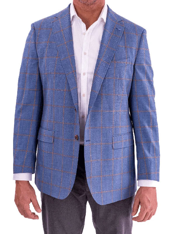 Mens Blujacket Blue Plaid Regular Fit Drago Wool 1/4 Lined Blazer Sportcoat