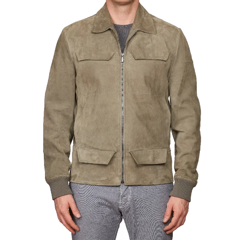 BOTTEGA VENETA Gray Suede Leather Flight Bomber Jacket EU 50 US M