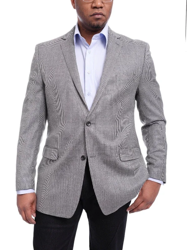 I Uomo Regular Fit Gray Textured Weave Silk Wool Blend Blazer Sportcoat