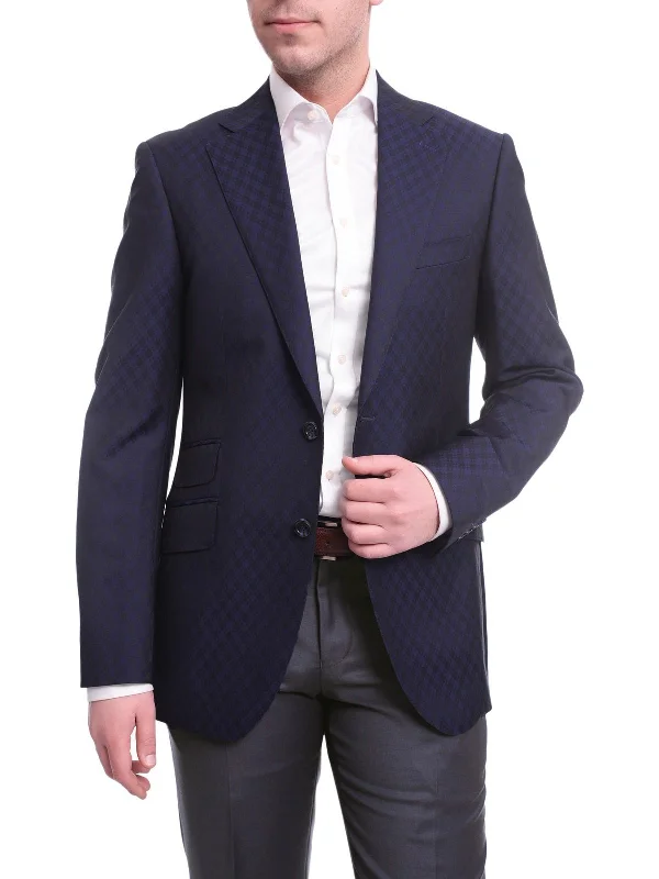 Napoli Slim Fit Blue Diamond Check Half Canvassed V.B.C Wool Blend Blazer