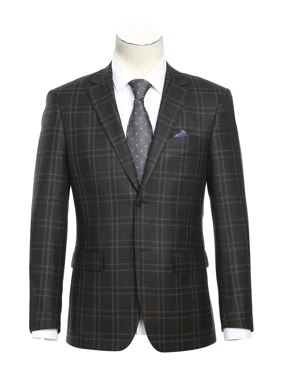 Raphael Men's Dark Brown Plaid 100% Wool Slim Fit Blazer Sportcoat