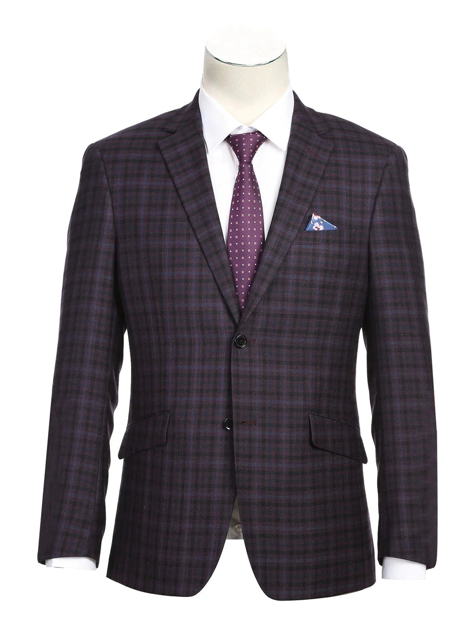 Raphael Men's Mulberry Purple Plaid Wool Blend Slim Fit Blazer Sportcoat