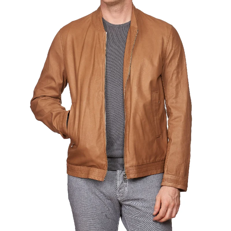 SERAPHIN Tan Lamb Leather Unlined Bomber Flight Jacket FR 50 US M