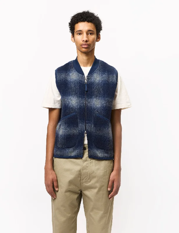 Universal Works Zip Waistcoat (Fresco Fleece) - Navy/Grey