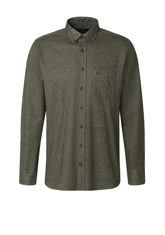 Bugatti Herringbone Flannel Shirt, Khaki Green