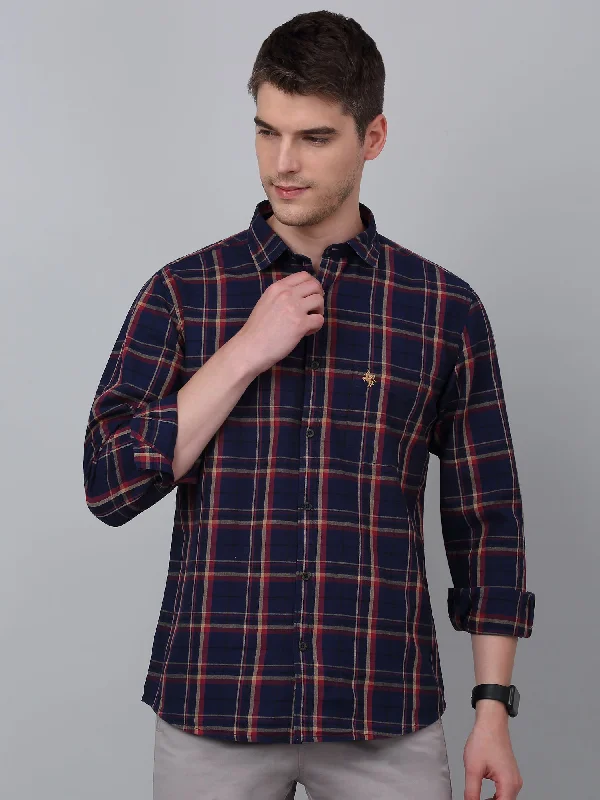 Men's Navy Blue Casual Big Checks Full Sleeve Shirt