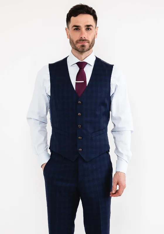 Douglas Romelo Check Waistcoat, Navy