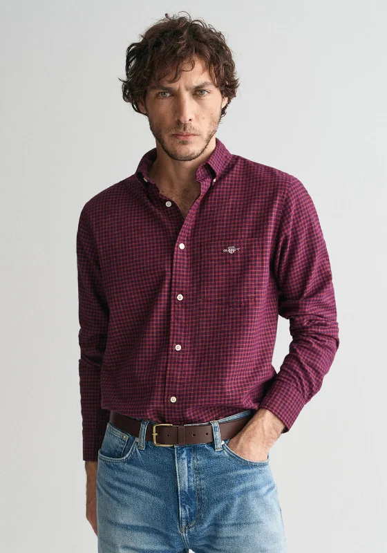 Gant Microcheck Flannel Shirt, Wine Red