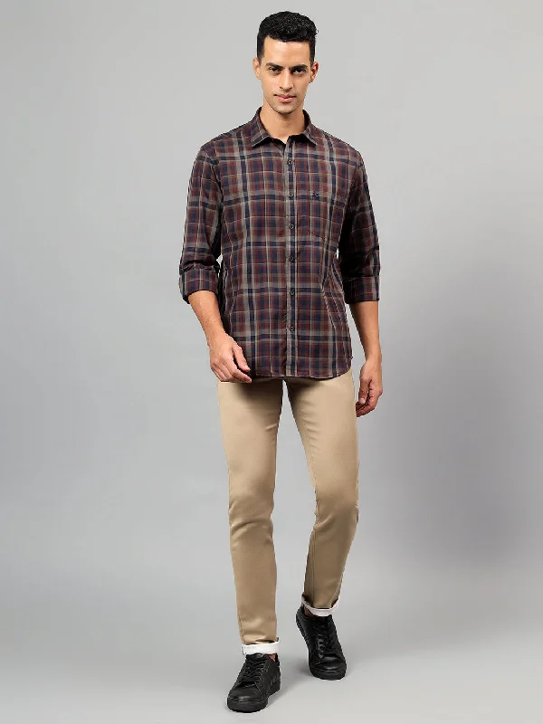 Men's Maroon Checked Casual Full Sleeves Shirt