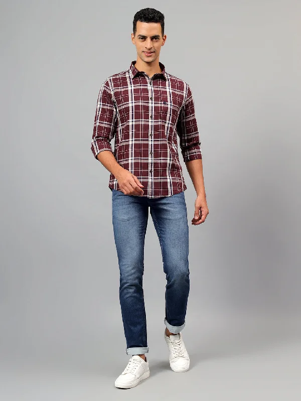 Men's Maroon Checked Full Sleeves Casual Shirt