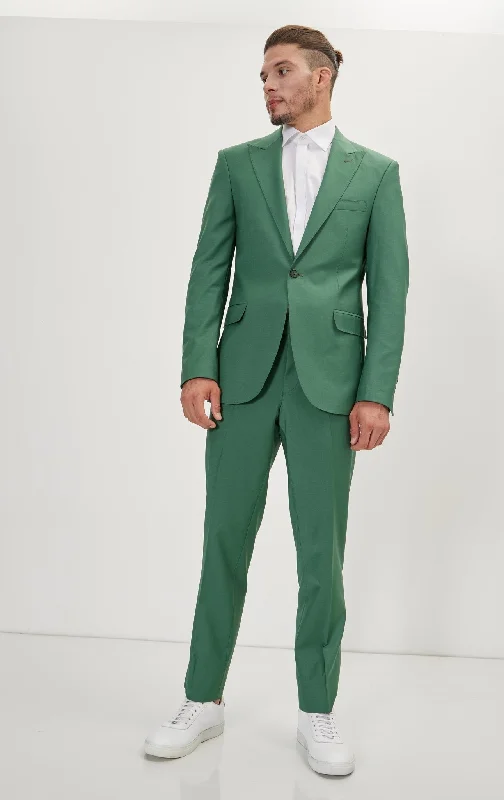 Super 120S Merino Wool Single Breasted Suit - Verdant Green