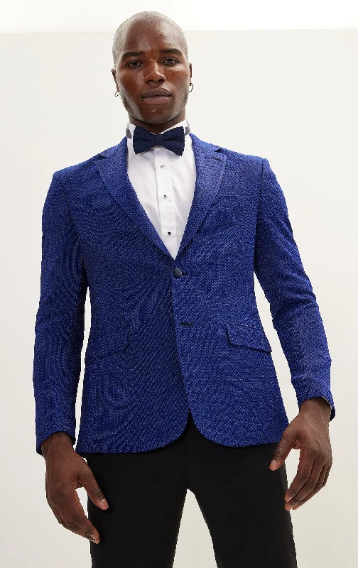 Classic Notch Lapel Dinner Jacket - Jacquard Electric Blue