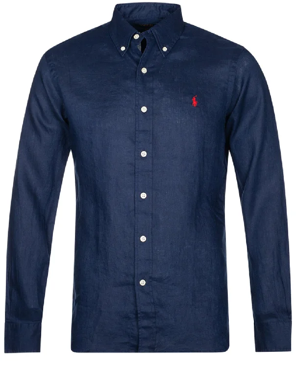 Custom Fit Linen Shirt Navy