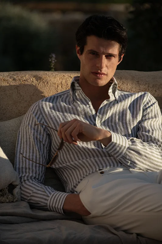 Sage striped linen button down shirt - Made in Italy