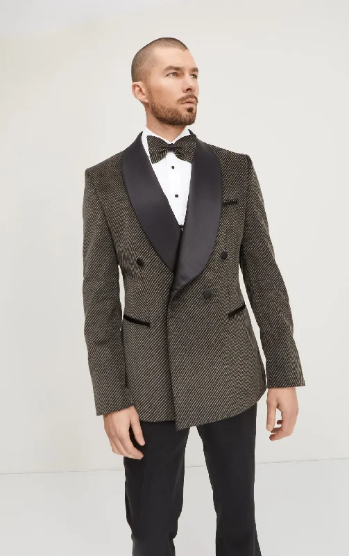 Double Breasted Italian Velvet Tuxedo Jacket - Carbon Black