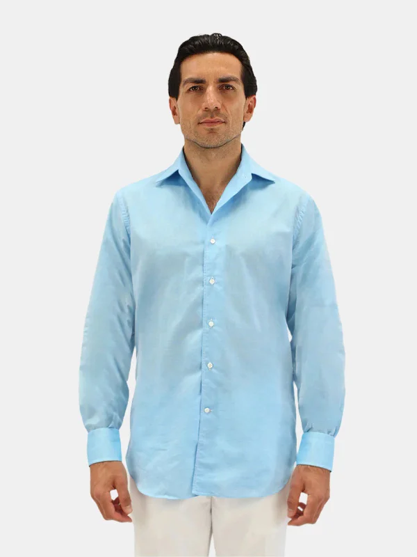 Amalfi Blue Long Sleeve Camp Collar Shirt