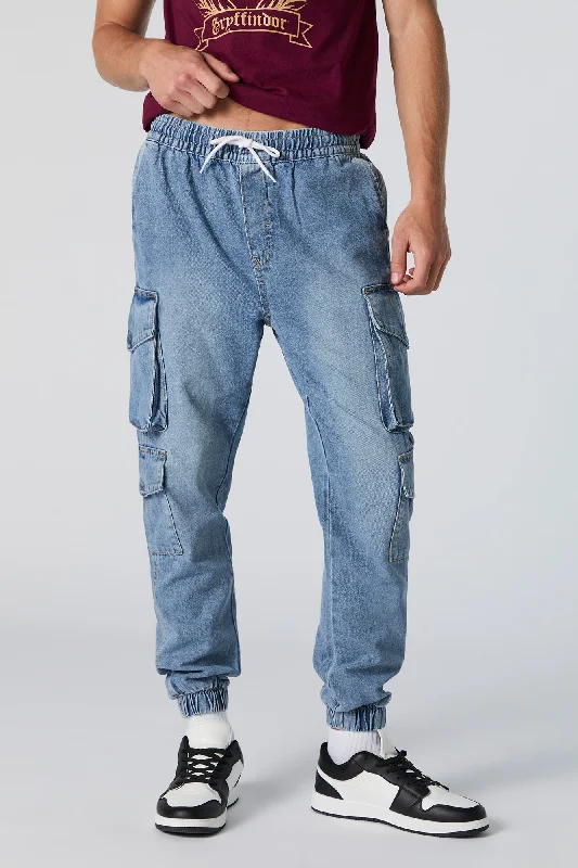 Vintage Wash Denim Cargo Jogger