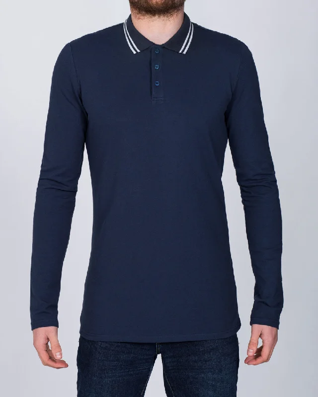 2t Slim Fit Long Sleeve Tall Tipped Polo Shirt (navy)