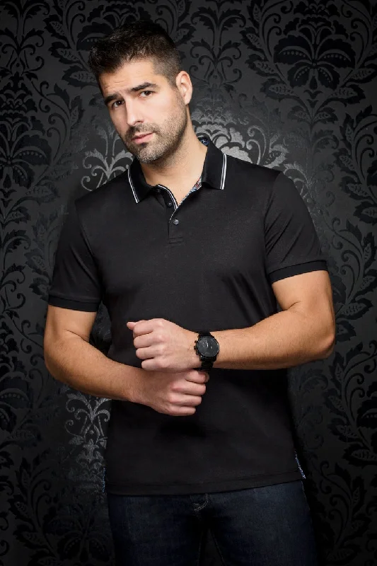 Au Noir Stretch Short-Sleeve Polos | Dellario Black