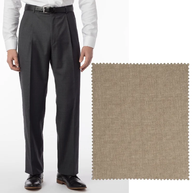 BIG FIT Sharkskin Super 120s Worsted Wool Comfort-EZE Trouser in Camel (Manchester Pleated Model) by Ballin