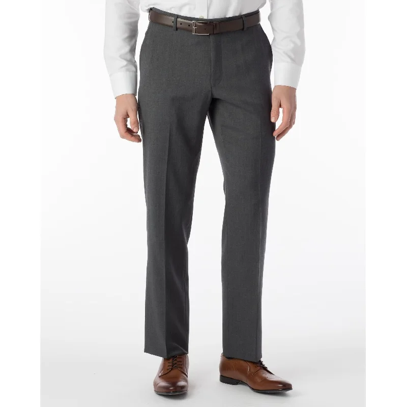 BIG FIT Super 120s Wool Gabardine Comfort-EZE Trouser in Medium Grey (Plain Front Model) by Ballin