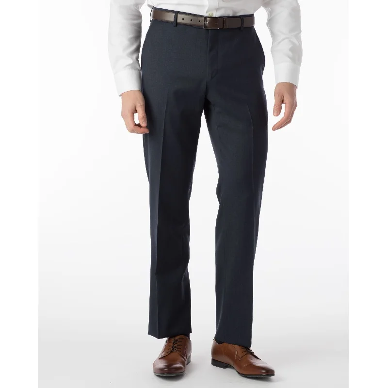 BIG FIT Super 120s Wool Gabardine Comfort-EZE Trouser in Navy Mix (Plain Front Model) by Ballin