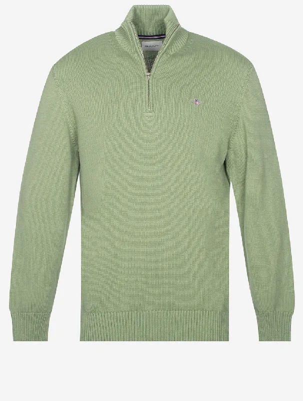 Casual Cotton Half Zip Kalamata Green