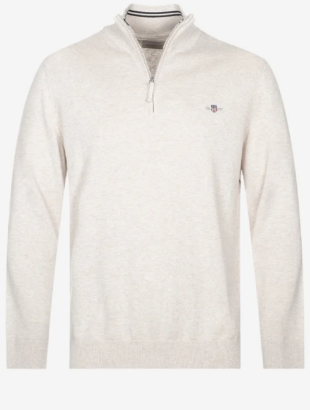 Classic Cotton Half Zip Light Beige Melange