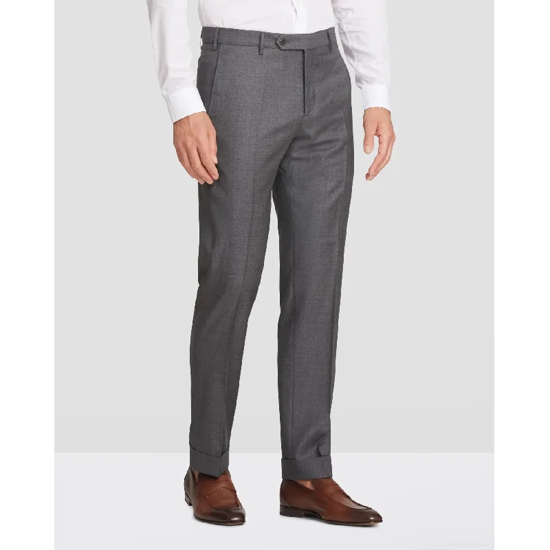 Devon Flat Front Sharkskin Wool Trouser in Medium Grey (Modern Full Fit) by Zanella