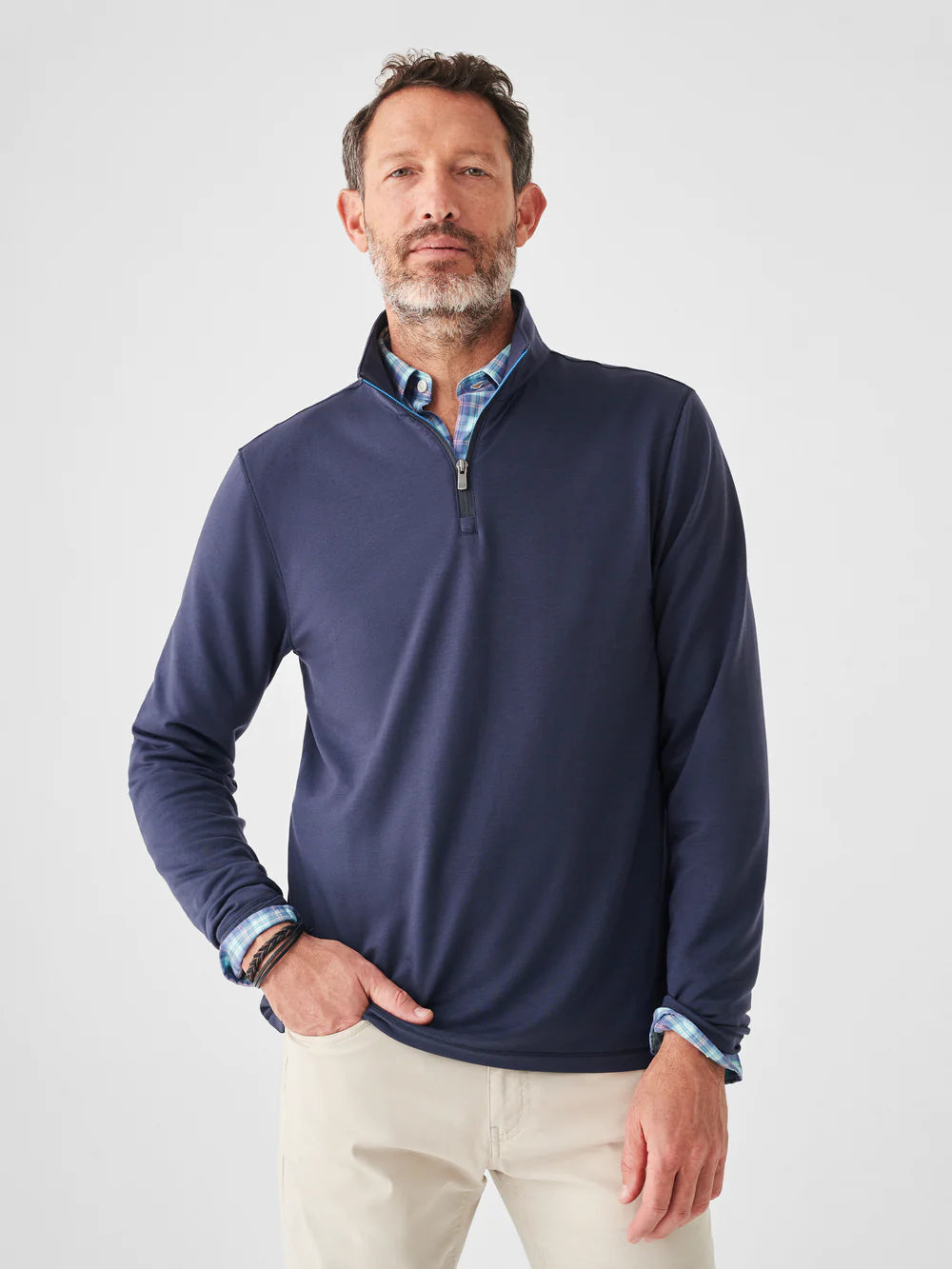 Faherty Movement Quarter Zip Pullover Sweater - Blue Nights