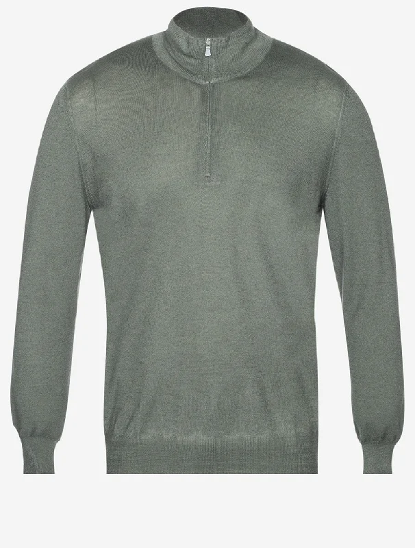 Mock Neck Half Zip Knitwear Green