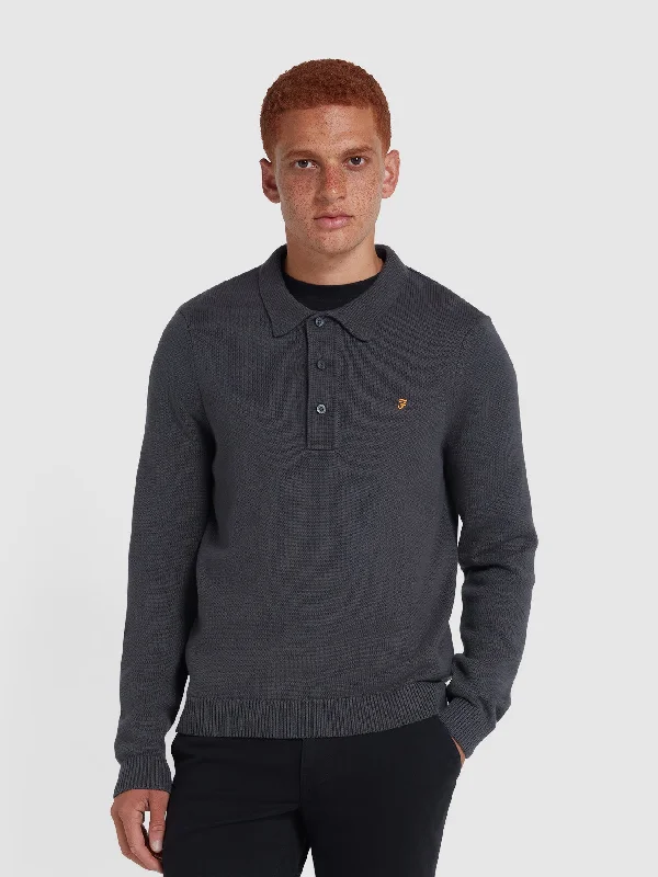 Hamlet Long Sleeve Knitted Polo In Charcoal