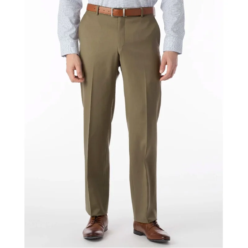 LONG FIT Super 120s Wool Gabardine Comfort-EZE Trouser in British Tan (Plain Front Model) by Ballin