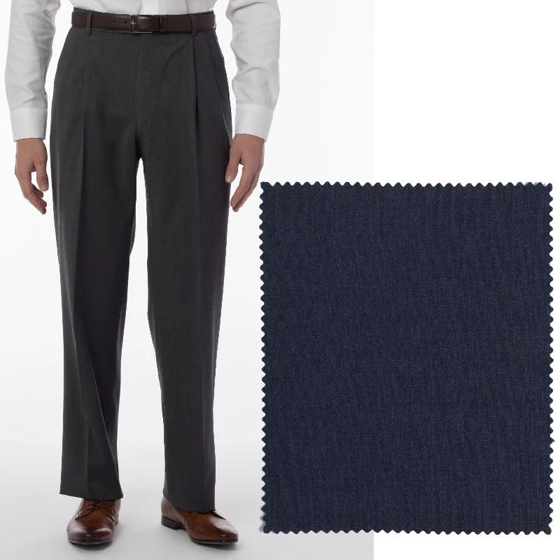 LONG FIT Super 120s Wool Gabardine Comfort-EZE Trouser in Navy Mix (Manchester Pleated Model) by Ballin