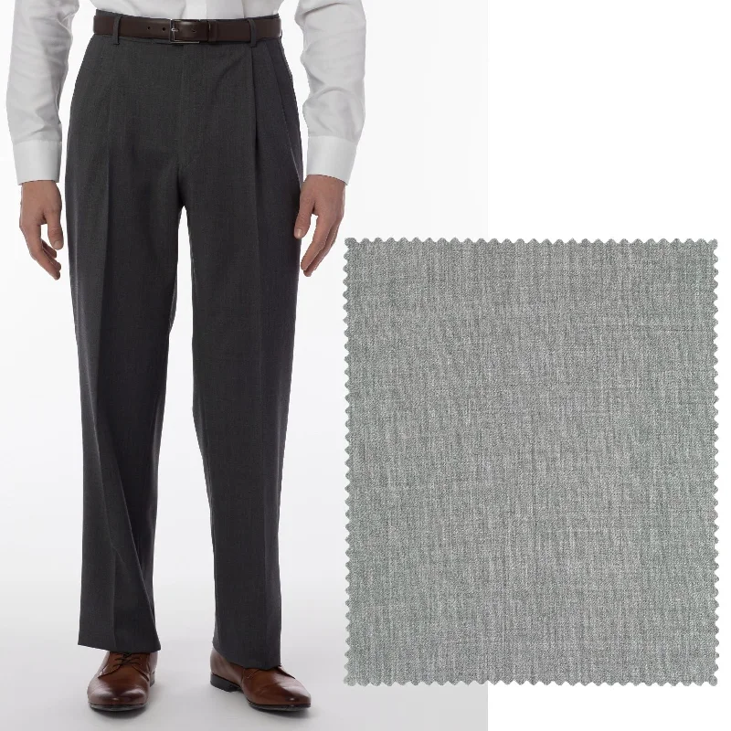 LONG FIT Super 120s Wool Gabardine Comfort-EZE Trouser in Pearl Grey (Manchester Pleated Model) by Ballin