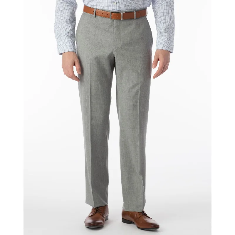 LONG FIT Super 120s Wool Gabardine Comfort-EZE Trouser in Pearl Grey (Plain Front Model) by Ballin